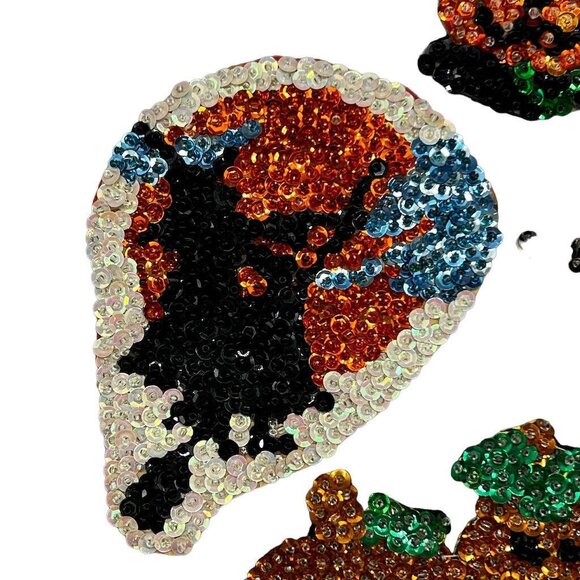 4 Vtg Homemade Halloween Frig Magnets Witches Pumpkins EUC Sequins Beads - Picture 3 of 14